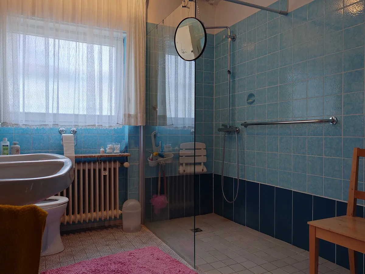 Vorher: Bad mit altem Bidet und dunklen Fliesen